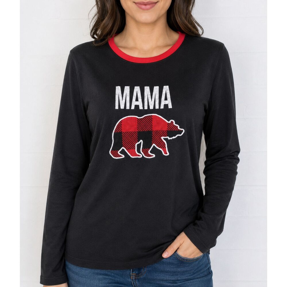 Dearfoams S 4 6 Plaid Mama Bear Black Family Pajamas Knit Comfy Top